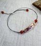 Copper Bar Bracelet with Hearts Pattern on Waxed Cord with Carnelian - Image 3