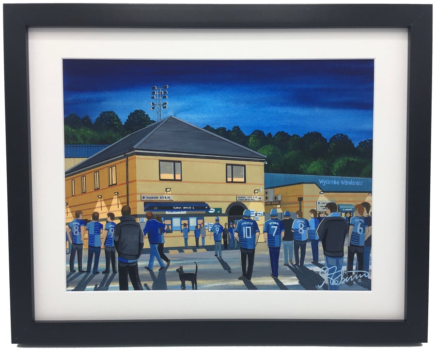 Wycombe Wanderers F.C, Adams Park, High Quality Framed Football Art Print.