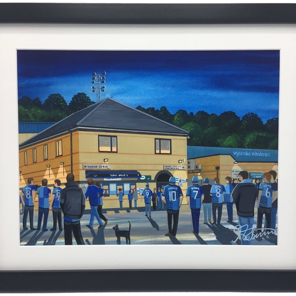 Wycombe Wanderers F.C, Adams Park, High Quality Framed Football Art Print.