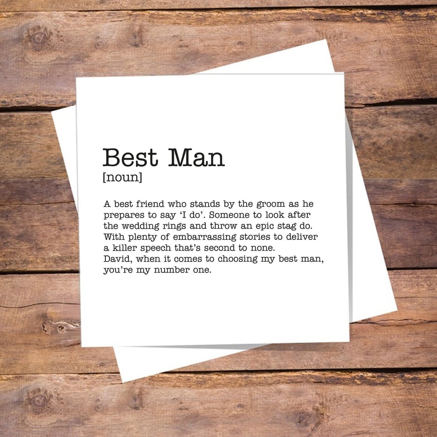 Personalised Best Man Definition Card - Blank inside. Free delivery