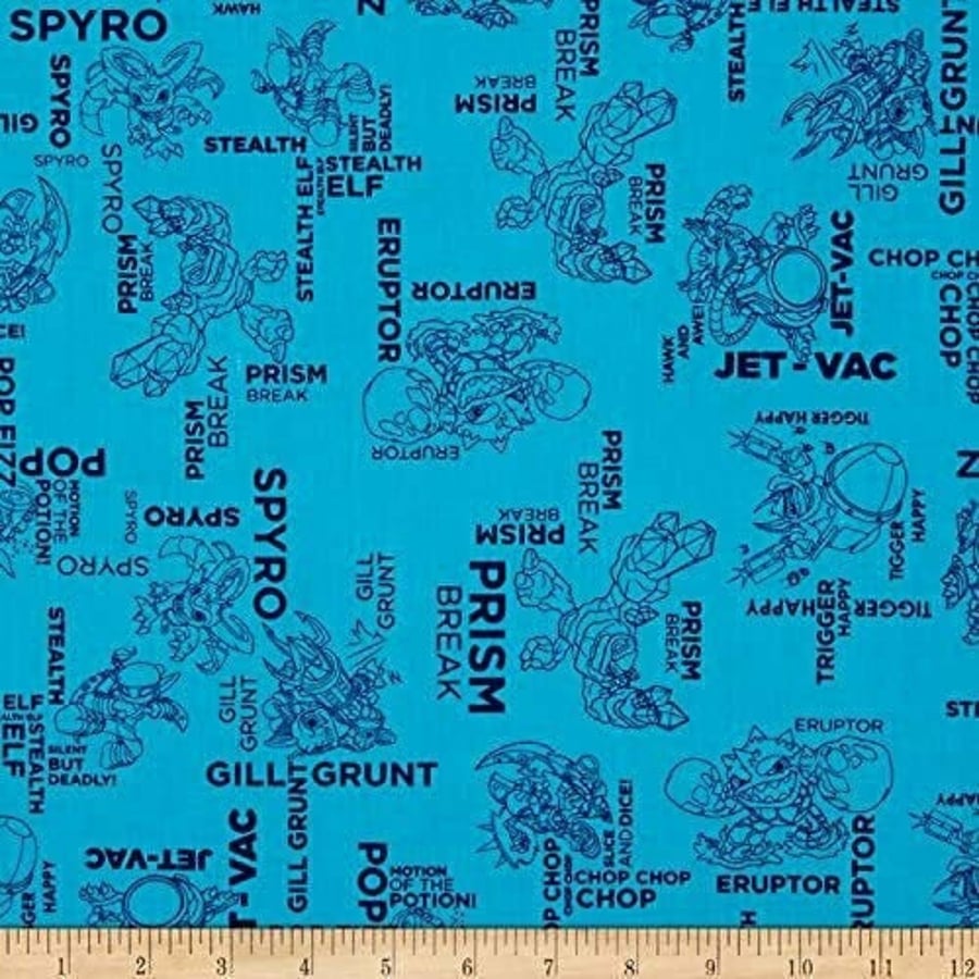 Fat Quarter Skylanders Quotes Allover On Blue 100% Quilting Cotton Fabric