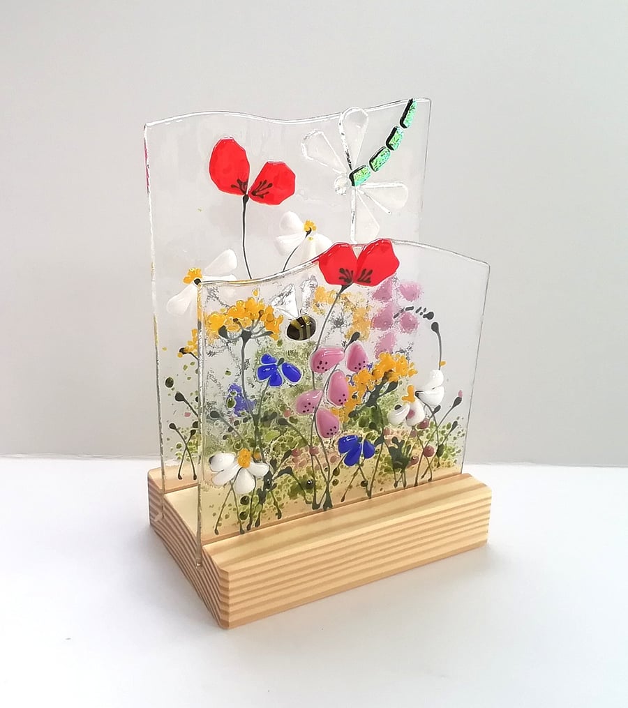 Layered floral fused glass ornament, fused glass art, birthday gift, anniversary