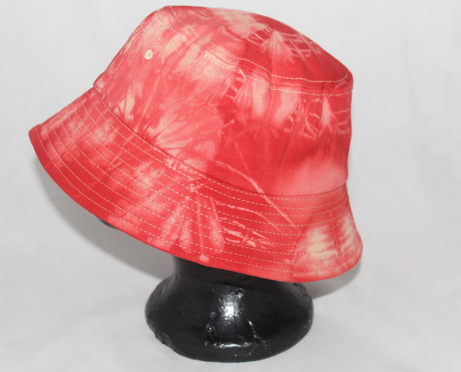 Red bucket hat, upcycled hand tie dye, festival sun hat,Eco friendly gift