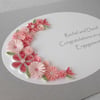 Handmade quilled engagement congratulations card in silver and pink