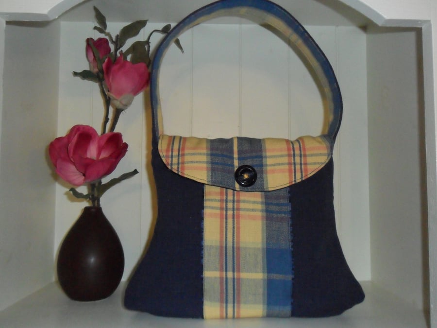  Blue and yellow check needle-cord Handbag   