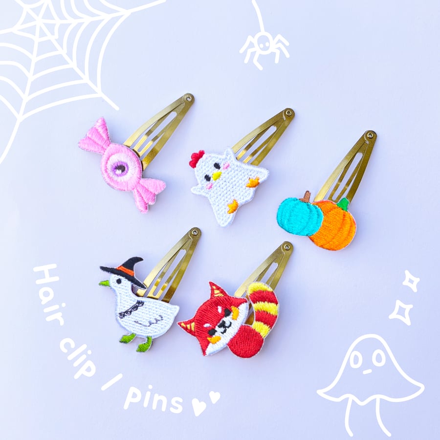 Embroidered hair clips kids cute halloween animal pins