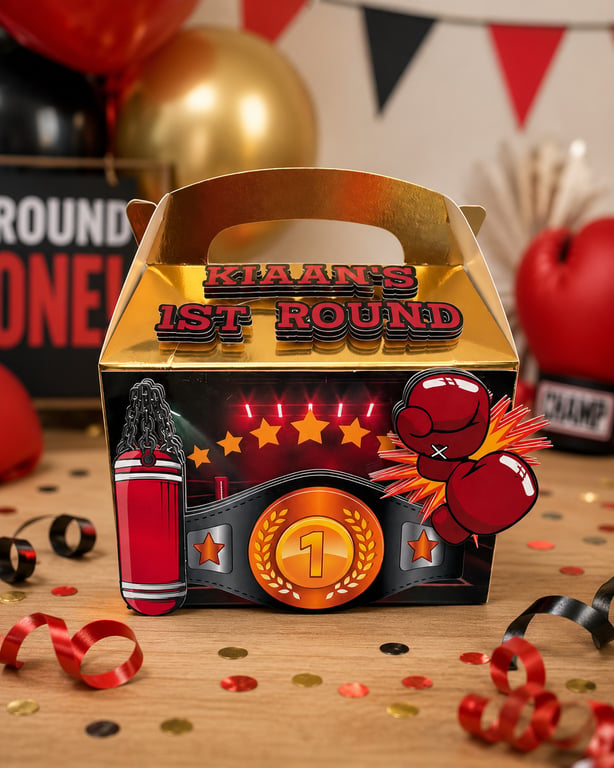 Personalised Boxing Birthday Party Boxes Set of 6 First Round Favour Boxes