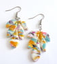 Orange & Turquoise Leaf Polymer Clay Earrings, Colourful Botanical Dangles - Image 4