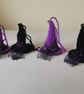 Hand Knitted Witches Hats, Purple & Black, Hanging Decoration 