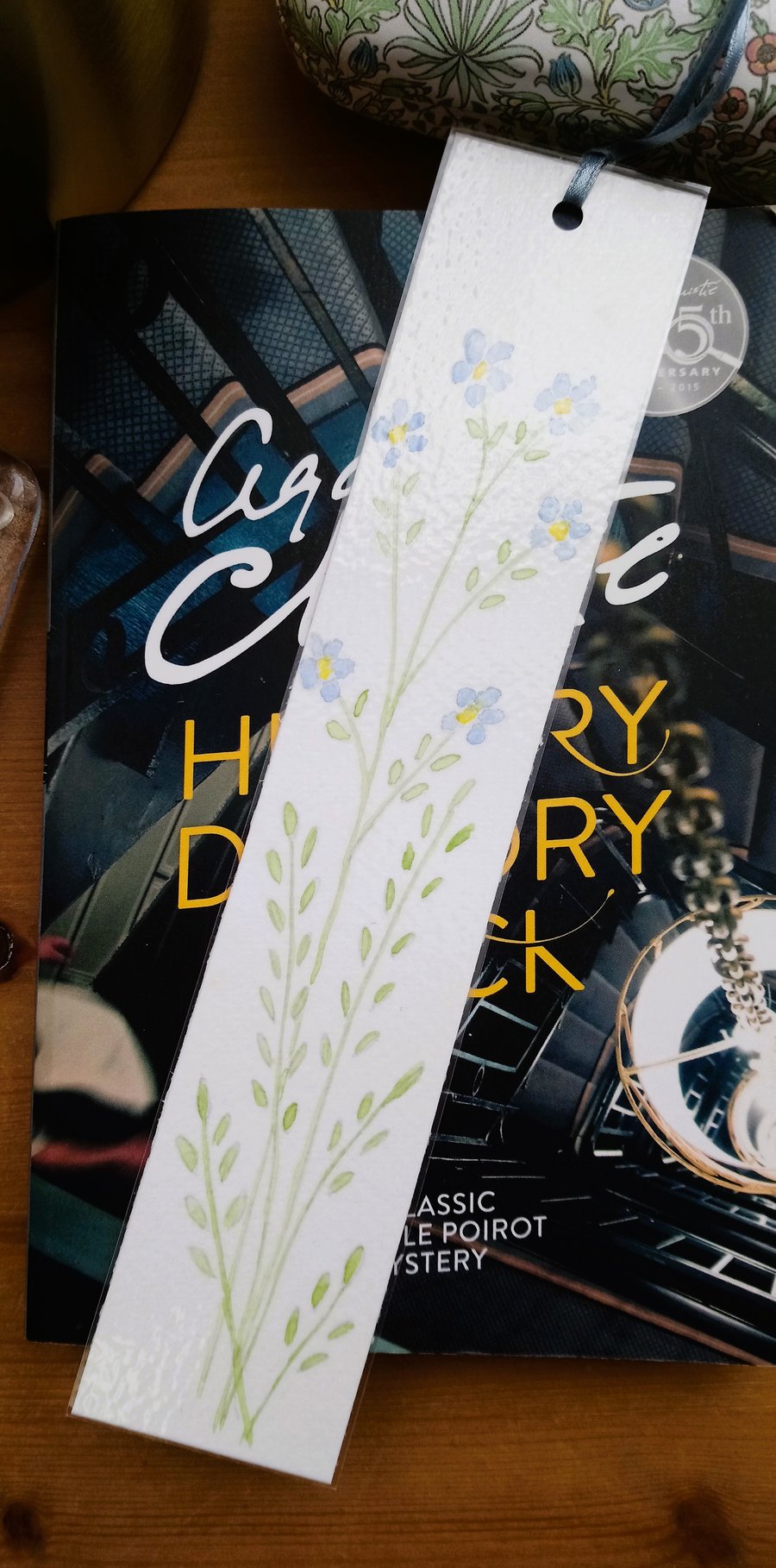 Original Hand Painted Blue Flower Bookmark