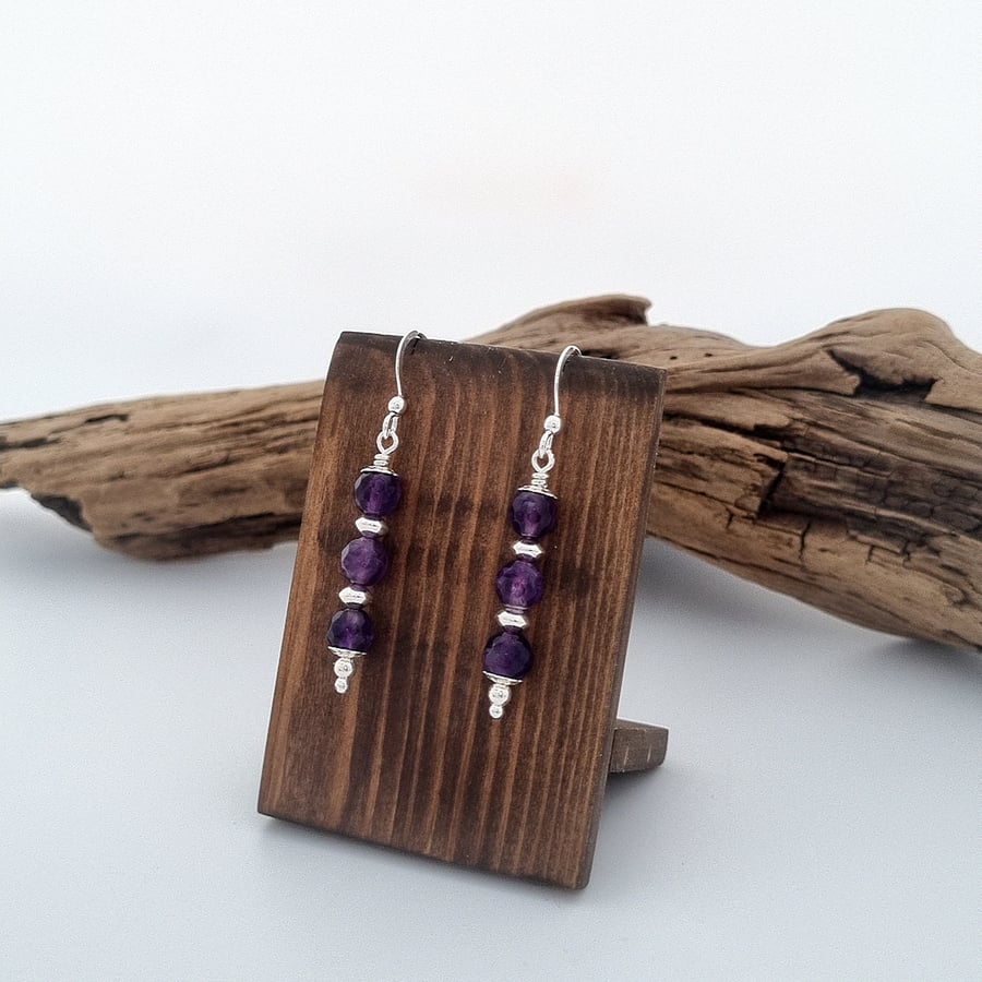 Sterling Silver and Natural Amethyst Bead Earrings