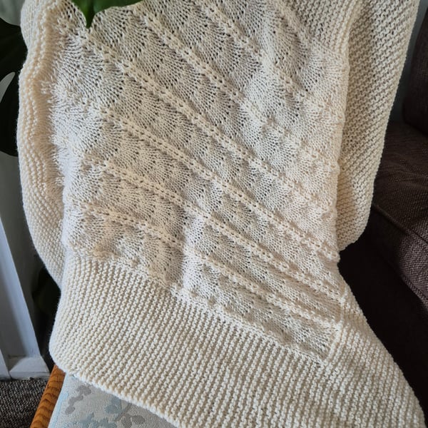 Timeless knitted  baby blanket, cot, pram, pushchair, carseat, eco friendly wool