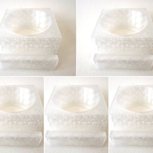 Five frosted clear tea light display stands for fused glass panels - 6.5mm slot