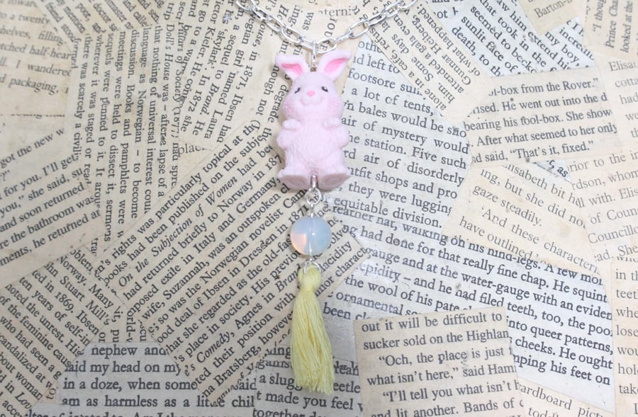Pink Rabbit Yellow Tassel Character Toy Necklace