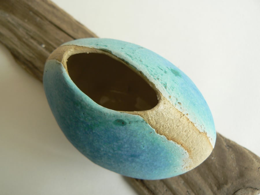 Turquoise Ceramic Pebble Vessel