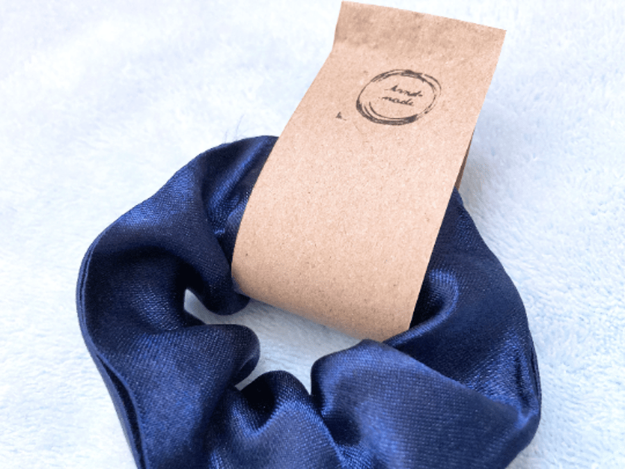 Hair scrunchy, silk scrunchy, blue satin ties & elastics, handmade, gift for her
