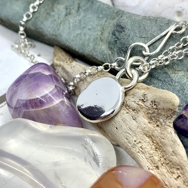 Organic molten silver pebble necklace. 3g melted silver recycled nugget pendant.