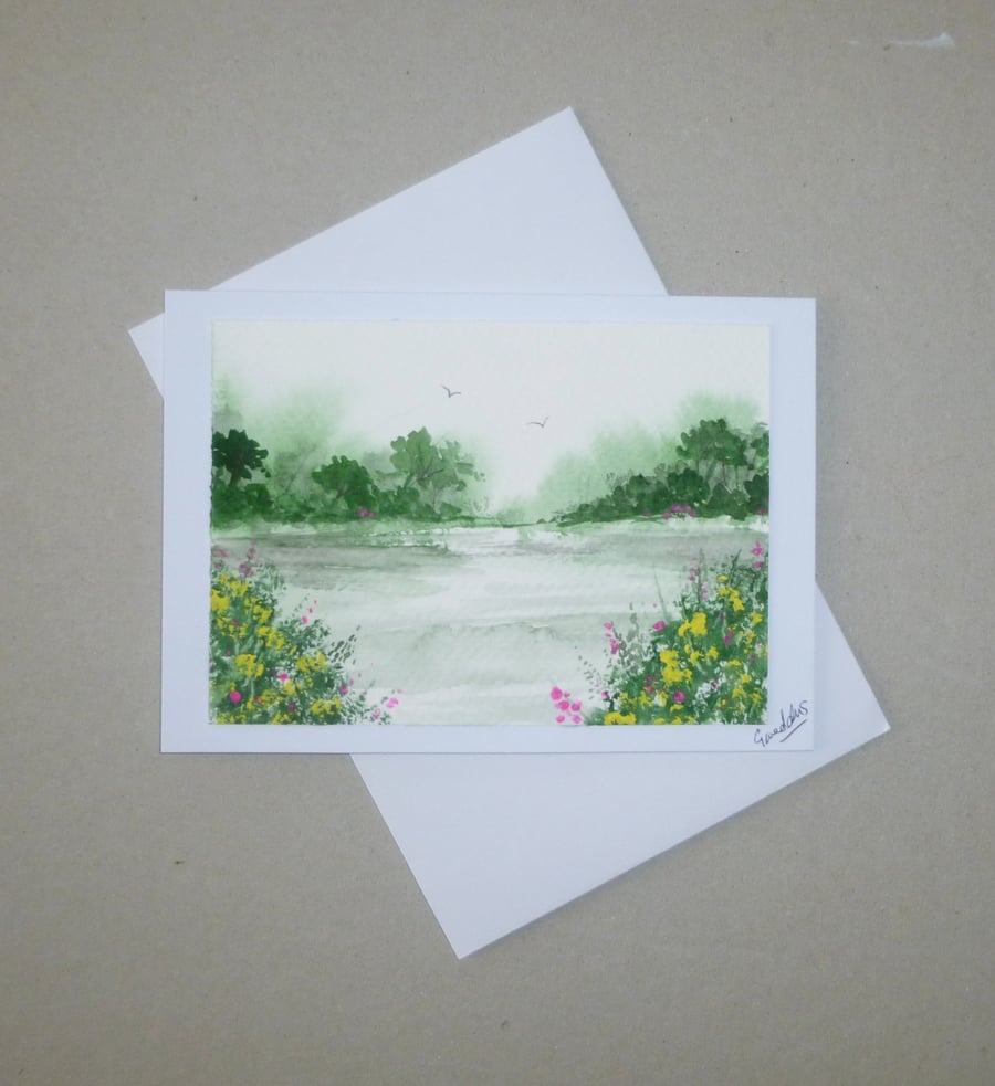 original art watercolour landscape greetings card ( ref FA 134 R2 )