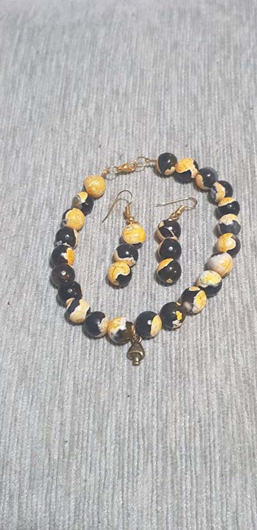 Natural Grade A Goldenrod Agate Jewellery Set with Mushroom Charm