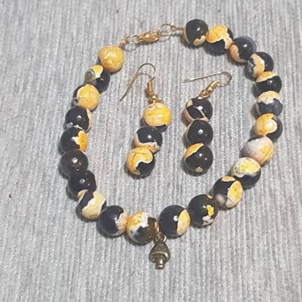 Natural Grade A Goldenrod Agate Jewellery Set with Mushroom Charm