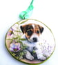 Jack Russell pup decoupaged log slice wall decoration. - Image 4