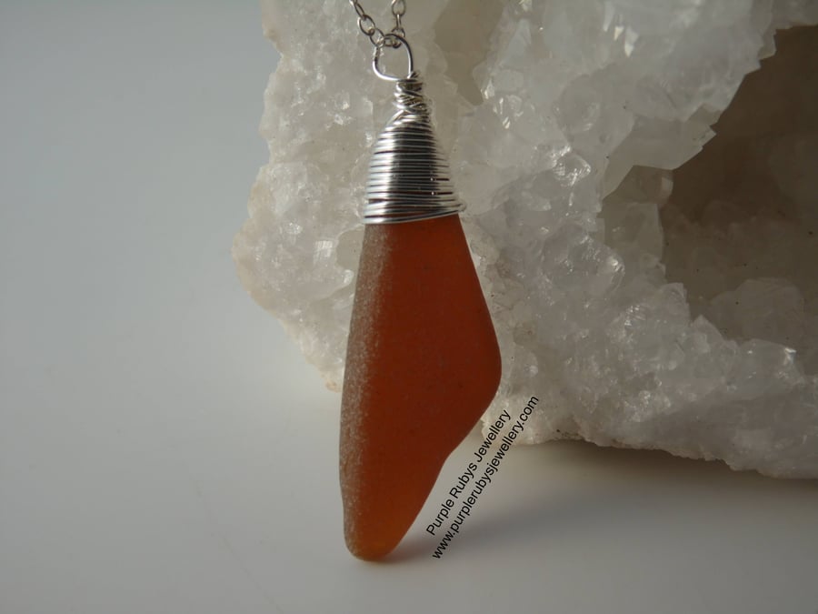 Light Amber, Pointed Cornish Sea Glass Necklace, Sterling Silver N583