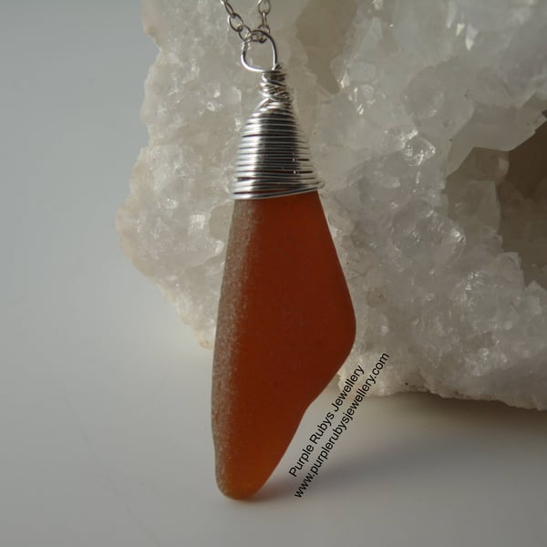 Light Amber, Pointed Cornish Sea Glass Necklace, Sterling Silver N583