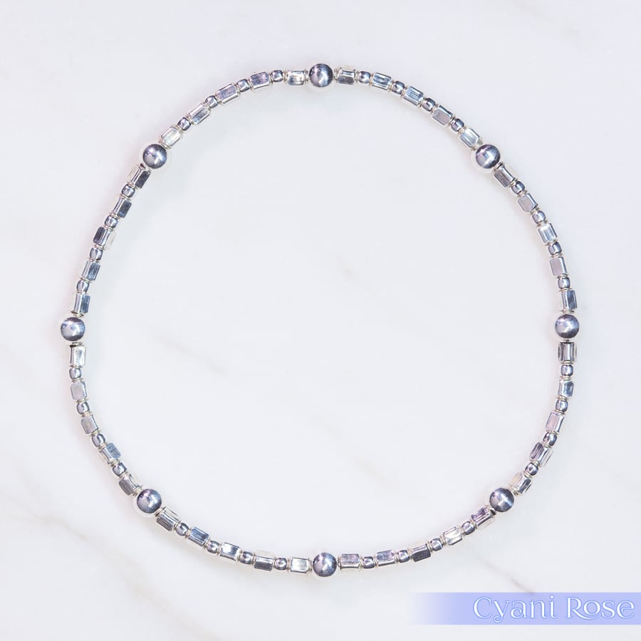 Bracelet sterling silver handmade stretchy great for stacking