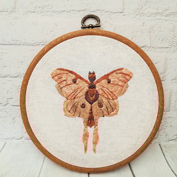 Moth Hand Embroidery Hoop Art, Hand Embroidered Wall Art, Moth Gift for Entomolo