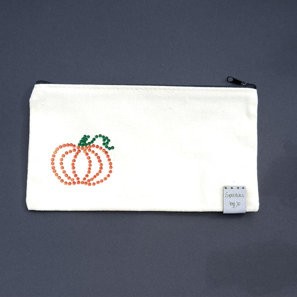 PUMPKIN MAKE UP BAG, PENCILCASE, Cupcake Sparkles, Hand Sparkled, 