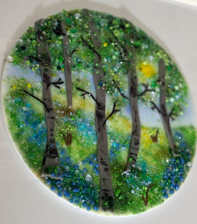 Bluebell wood fused glass art