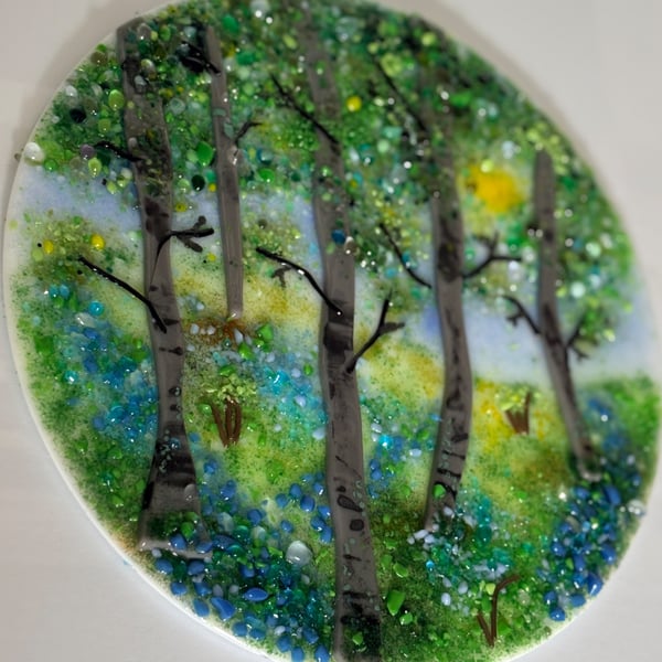 Bluebell wood fused glass art