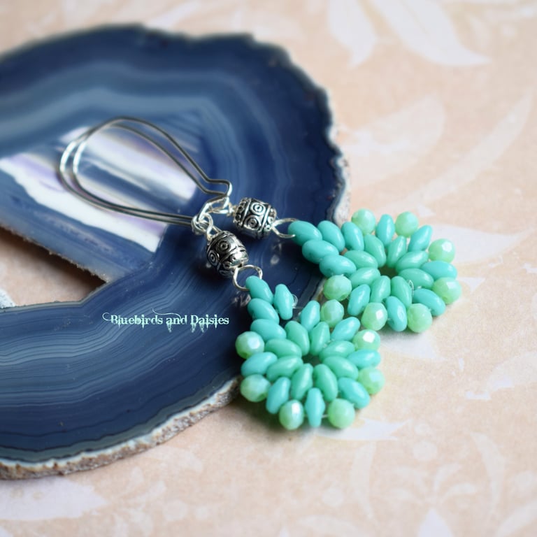 Turquoise and Green Beaded Drop Earrings