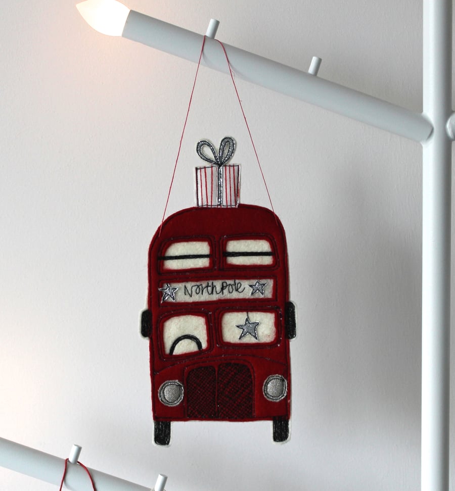 Special Order for louhc37 - North Pole Red Bus - Hanging Decoration