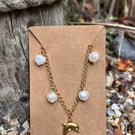 Gold Stainless Steel Dolphin Pendant with Freshwater Pearl Charm Necklace