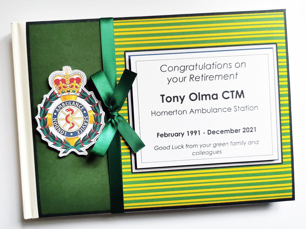 London ambulance retirement guest book, paramedic retirement keepsake, gift