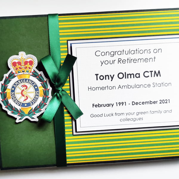 London ambulance retirement guest book, paramedic retirement keepsake, gift