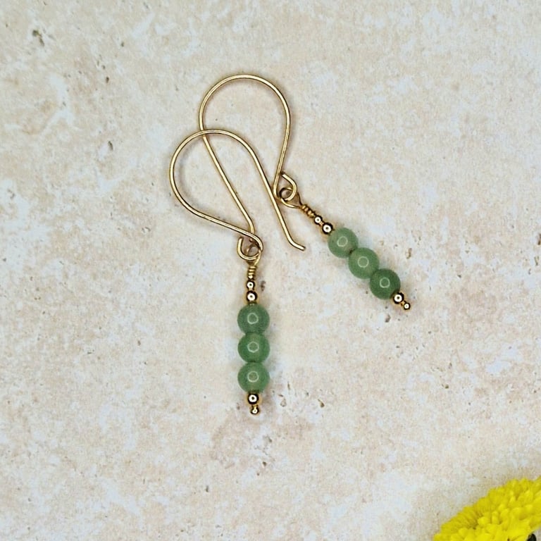 Green Aventurine and Gold Earrings