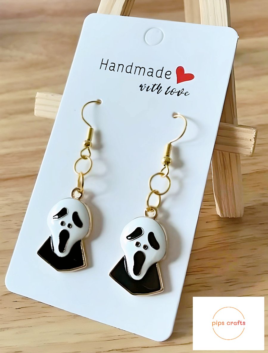 Scary Scream Mask Earrings, Halloween, Fun Spooky Jewellery, Pierced Earrings