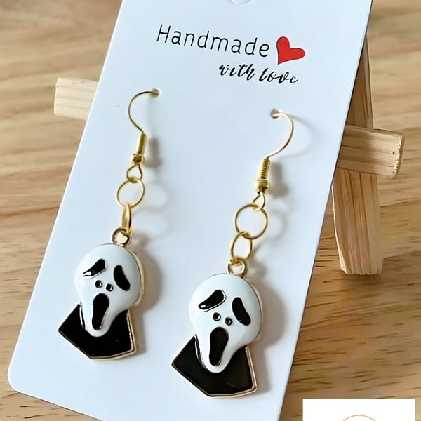 Scary Scream Mask Earrings, Halloween, Fun Spooky Jewellery, Pierced Earrings
