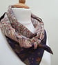 Vintage sari silk double sided triangular scarf. Navy Gold Bronze Cream. - Image 4