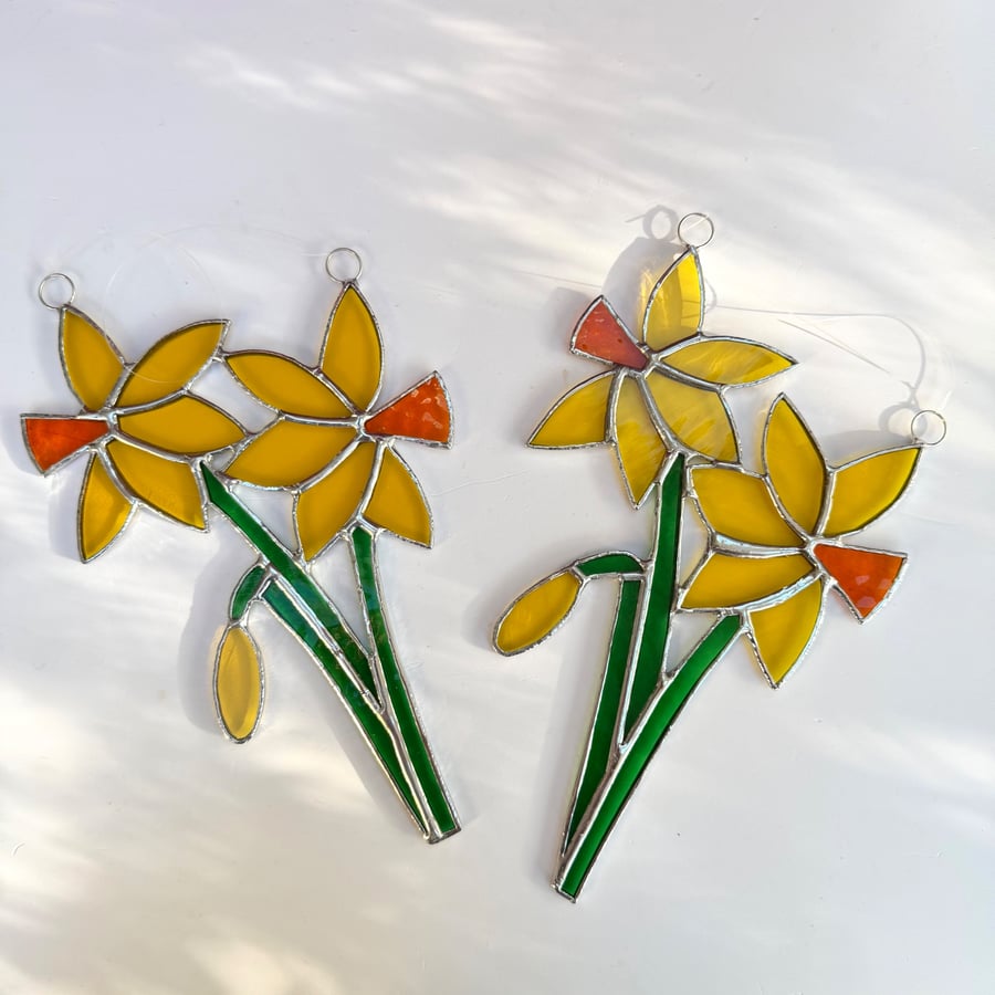 Stained Glass Bunch of Daffodil Suncatcher - Handmade Hanging Window Decoration 