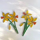 Stained Glass Bunch of Daffodil Suncatcher - Handmade Hanging Window Decoration 