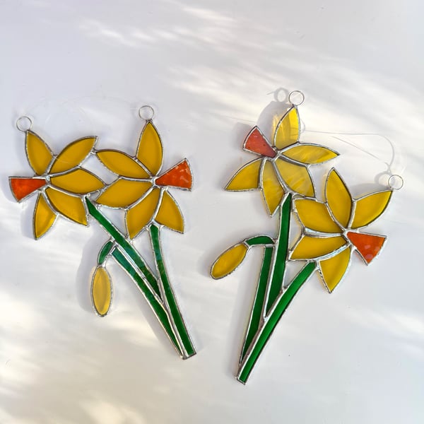 Stained Glass Bunch of Daffodil Suncatcher - Handmade Hanging Window Decoration 