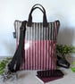 Backpack - Red and Grey Pinstripe Oilcloth Compact Backpack - Image 2