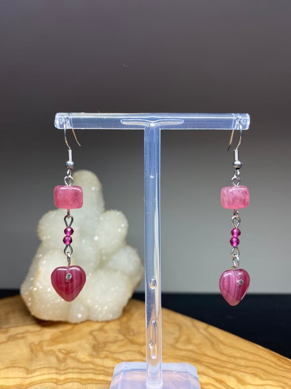 Caylee - Strawberry Quartz and Heart Earrings 