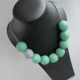 Chunky Jade Green Felted Necklace - Colourful Colour Block Felt Ball Jewellery