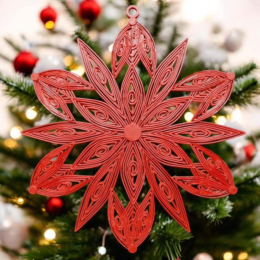 Snow Flake Ornament 3D-Printed Christmas Tree Decoration for Festive Winter Deco