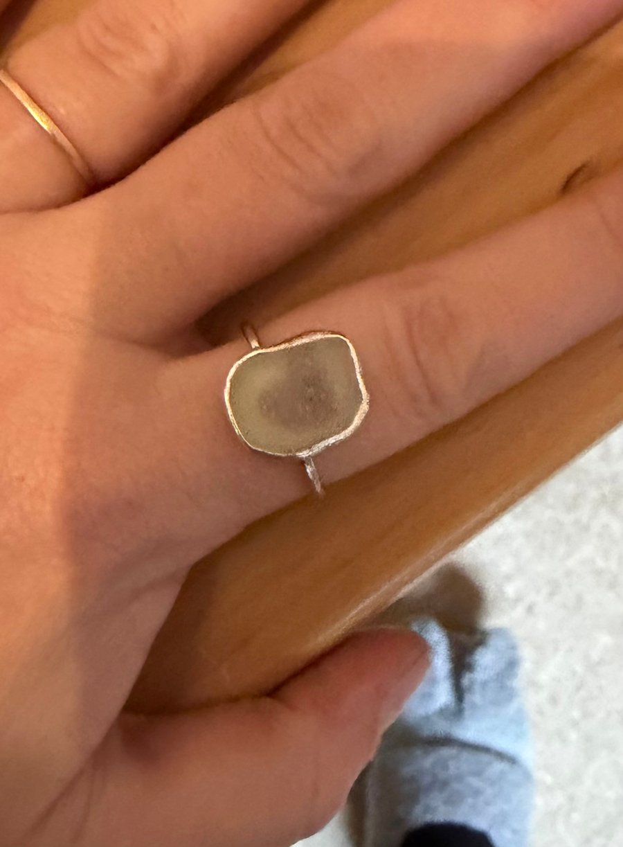 Secret heart, Sterling silver and sea glass ring, adjustable, one of a kind