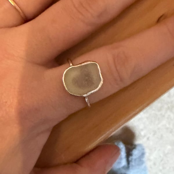 Secret heart, Sterling silver and sea glass ring, adjustable, one of a kind